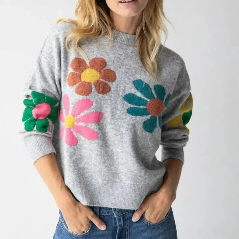 Natural Life Ash Flower Boxy Intarsia Everyone's Favorite Sweater Large